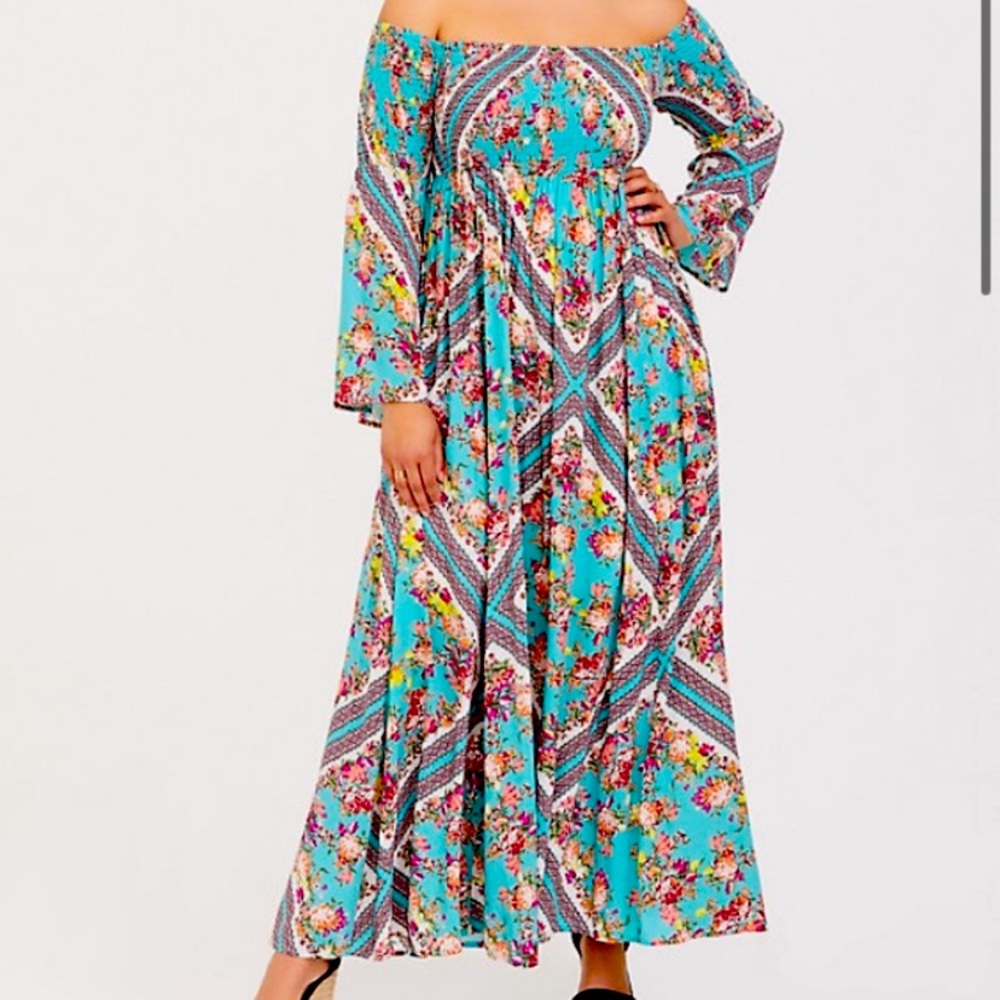 TORRID - Turquoise floral paisley scarf print maxi dress size 2 nwot